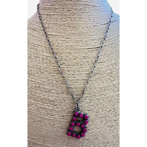 Initial Necklace Hot Pink Barbie Western Nashville ￼B, A - Picture 2 of 4